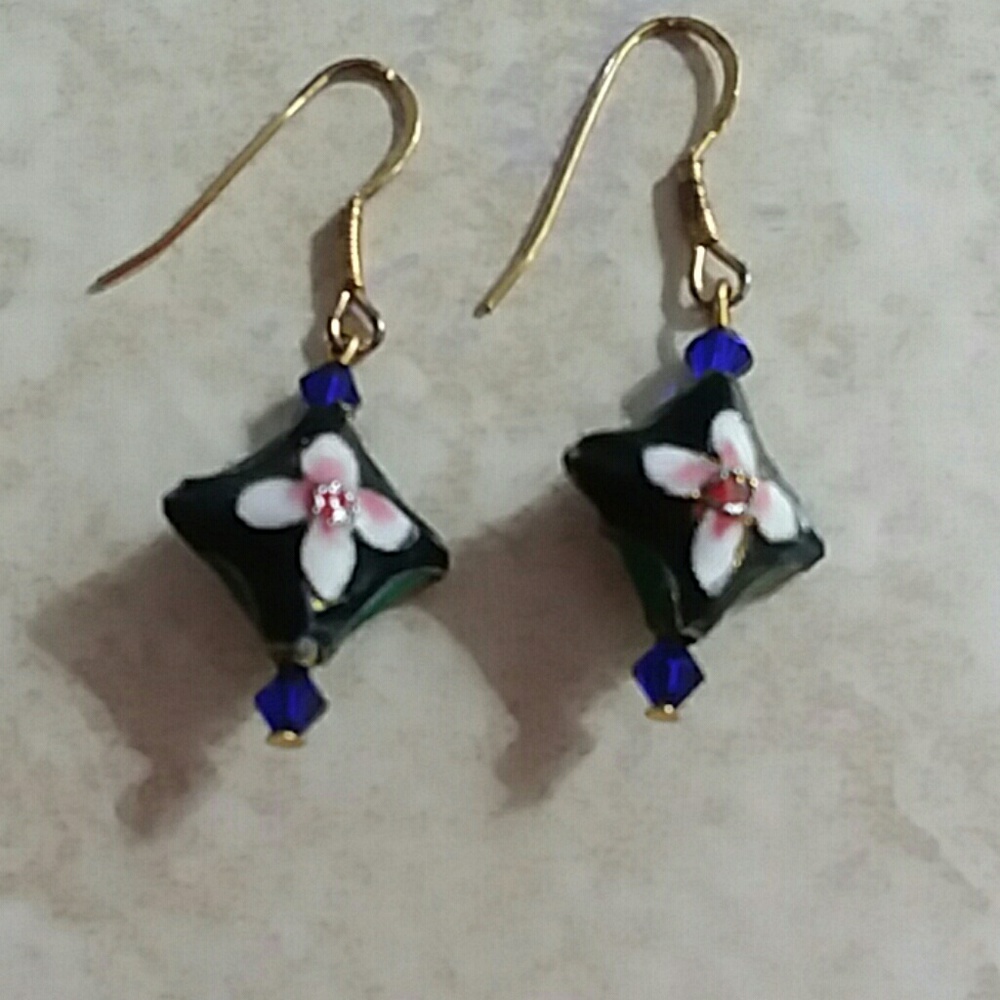 Cloisonae Earrings with Goldtone French Earwires